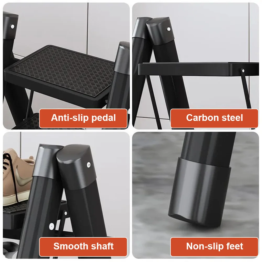 3 Step Foldable Heavy Duty Stepladder Household Anti-Slip Step Stool (Black)