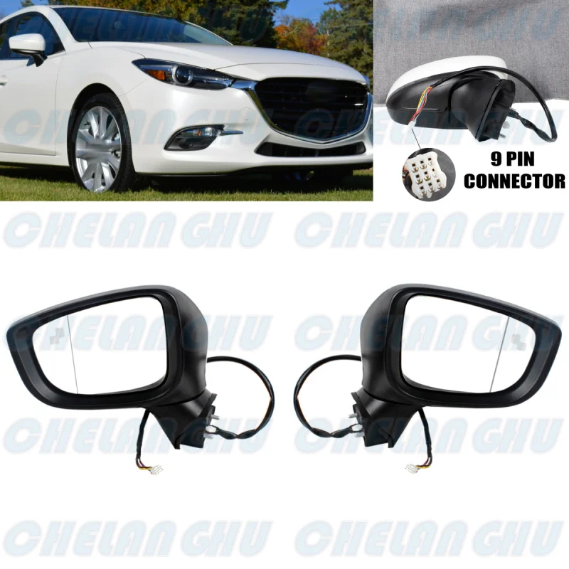 ForMazda32017201820191Pair9PinsWhitePaintableHeatedBlindSpotPowerAdjustAutoFoldMirrorAssembly-AliExpress