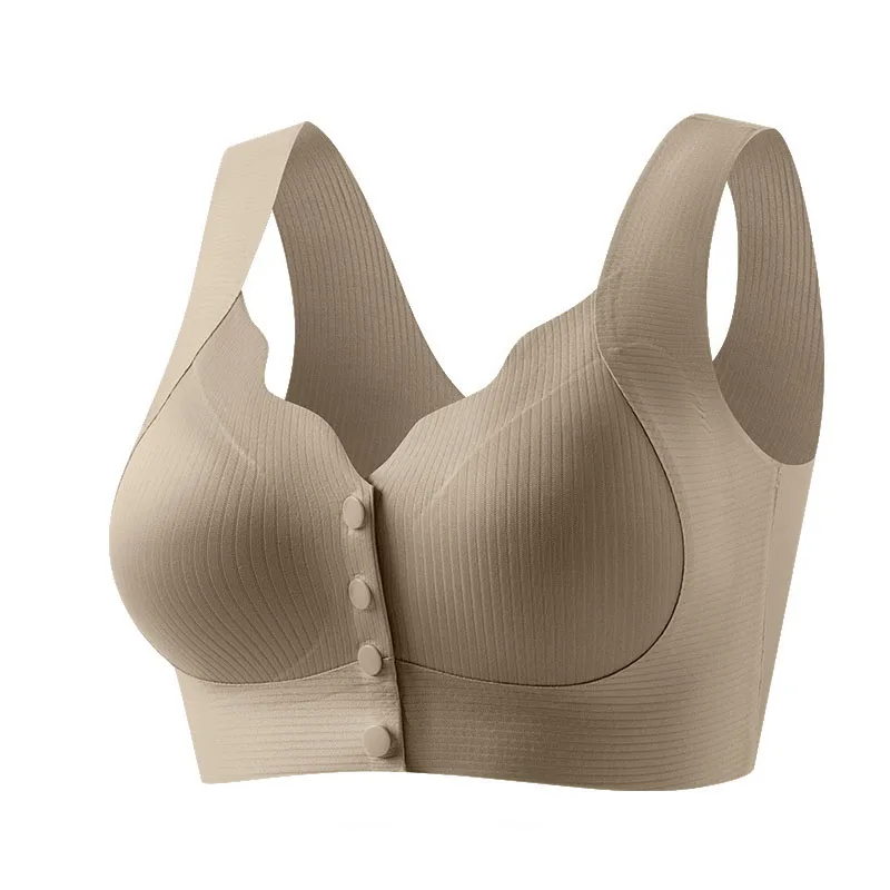 1pcs Women's Front Opening Buckle Bra Ms.Basic Anti Sagging Vest With Padded Female Brassier Lady Ice Silk Seamless Comfort Bras 6