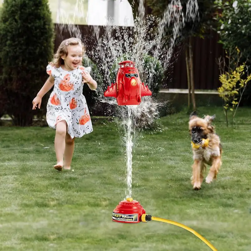 Garden Lawn Toys Cute Yard Outside 360 Rotating Rocket Shape Sprinklers Outdoor Kids Water Toys Games For Backyard Lawn Park