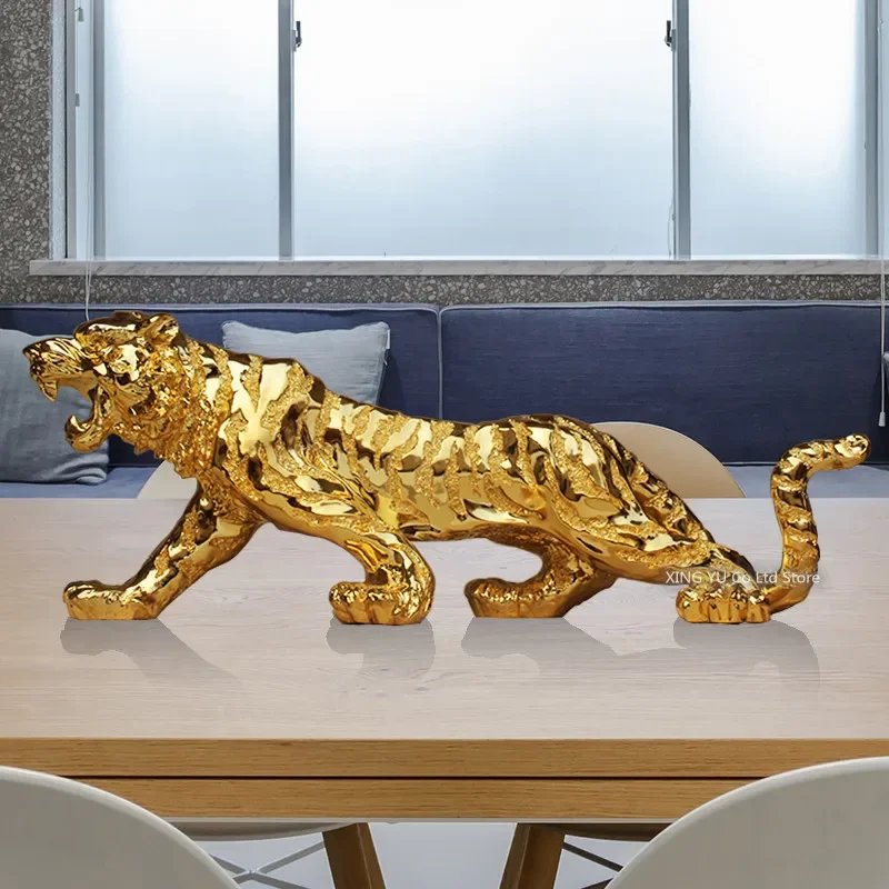 

Golden Tiger Statue, Car Decorative Statue, Animal, Leopard, Lion, Resin Crafts, Home Office Table Decorative Sculpture, Gift