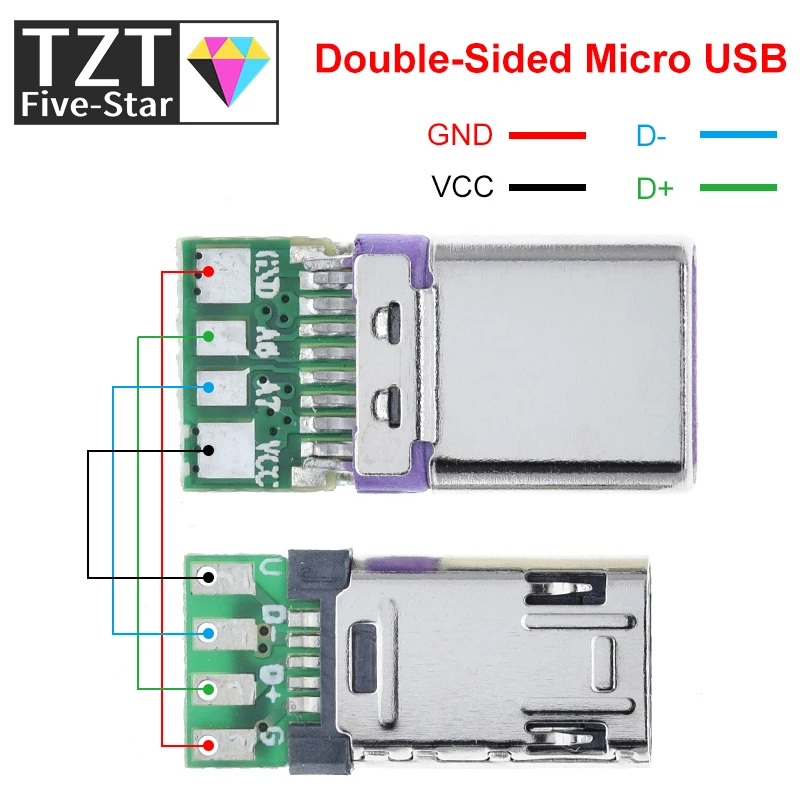 2020-NEW-Micro-Male-Plug-With-PCB-Solder-Plate-Double-sided-Micro-5P ...