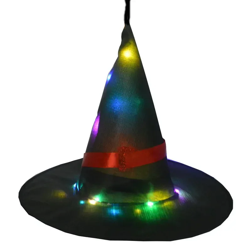 thumbnail image 1 of Sombrero de bruja luminoso para Halloween, gorro de sacerdote mágico, sombrero de mago brillante, cuerda para decoración de fiesta, accesorio de disfraz ligero y divertido, 1 of 5