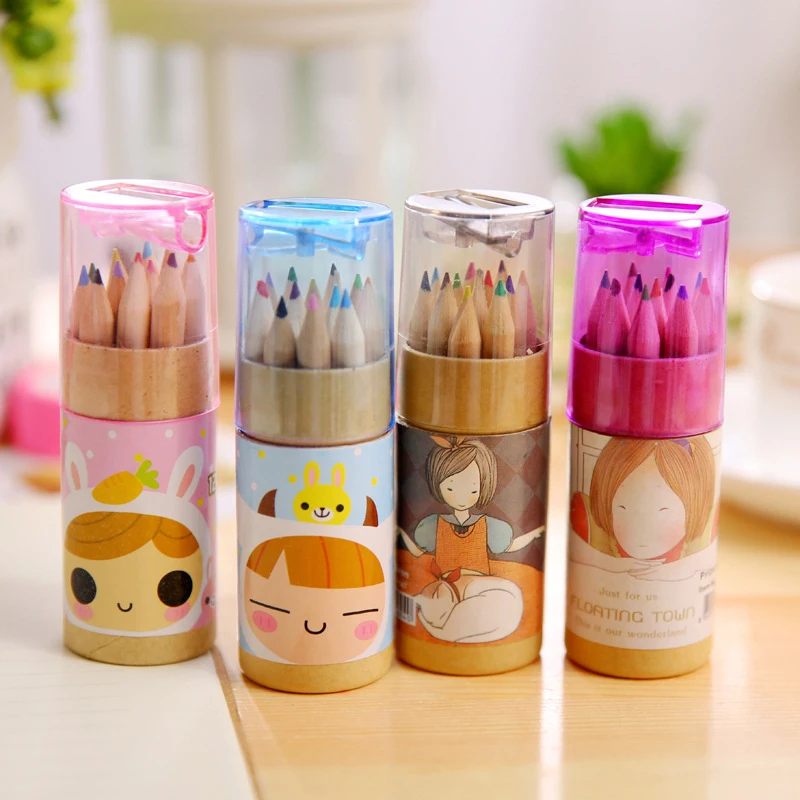 

12Pcs/Box Mini Crayons Pencils Creative Stationery Cute Bear Pencils For School Girl Boy Colored Pencils