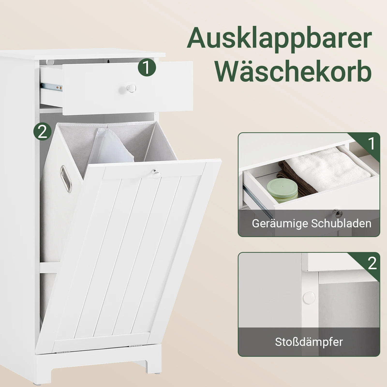 SoBuy BZR21-II Badezimmerschrank mit Wäschekorb - Badmöbel aus MDF mit ausklappbarem Wäschesack, 40x90x38cm – Detail 4