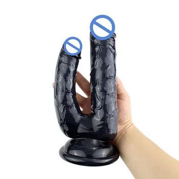A93 Double Head Dildo Oversized V-Shaped Dicks Women's Gay Lala Simulation Penis TPE Sex Toys Adult Orgasm G-spot Squirting Toy 3