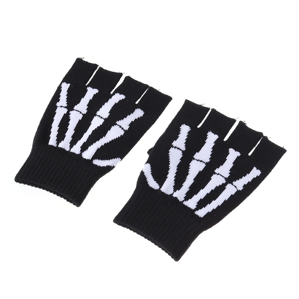 

Unisex Finger Pattern Knit Gloves Bone Gloves Elastic Half Finger Glove Men's