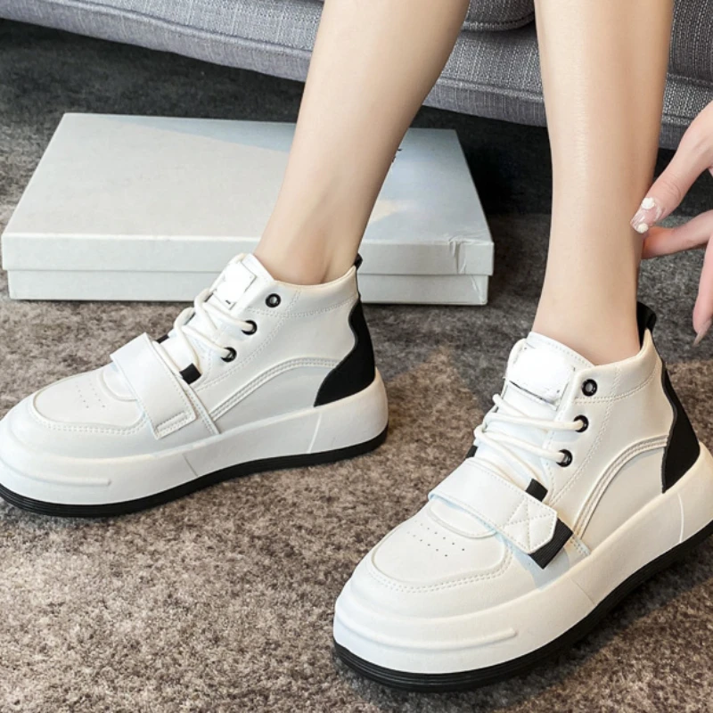 

Туфли женские с высоким берцем, Вулканизированная подошва, на шнуровке, повседневная обувь в Корейском стиле, белые, осень 2022