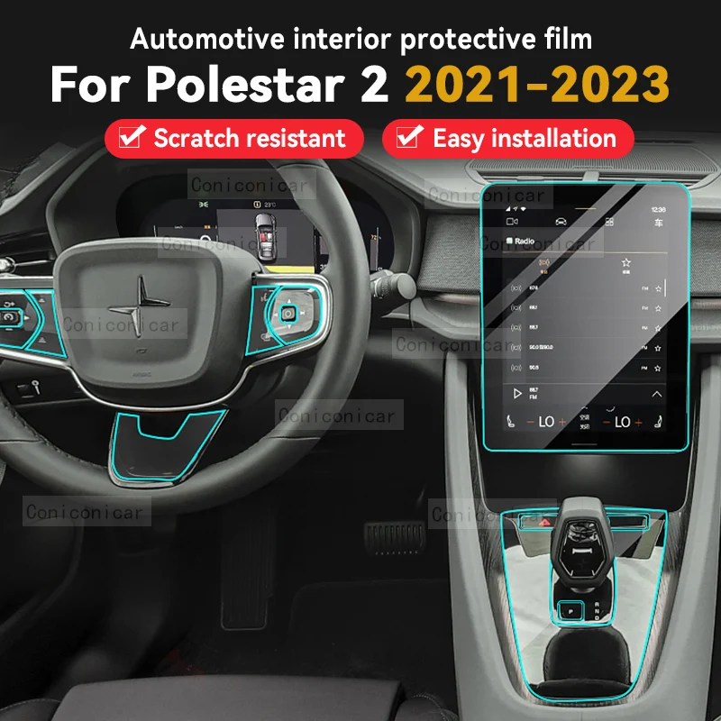 

For Polestar 2 2021 2022 2023 Car Interior Gearbox Panel Anti-Scratch Protective Transparent TPU Film Cover Accessories Sticker