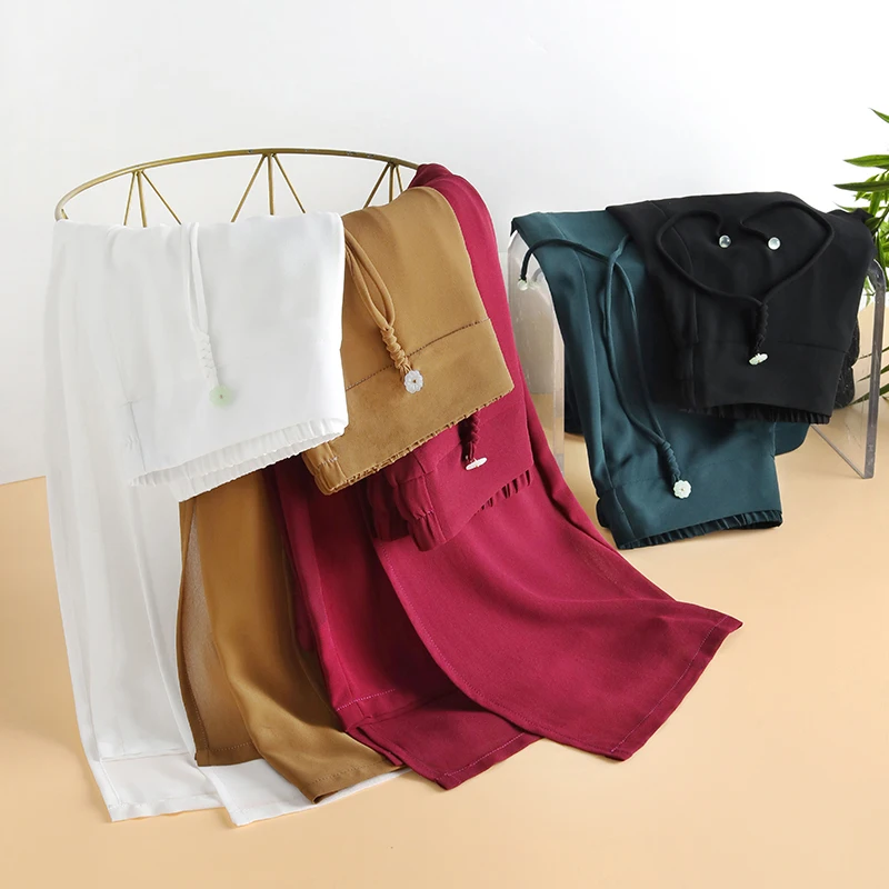 ZUZK Double Layer Chiffon Pants Fashion Slit Chiffon Pants Spring Summer Comfortable Elastic Waist Slim Chic Droop Pants