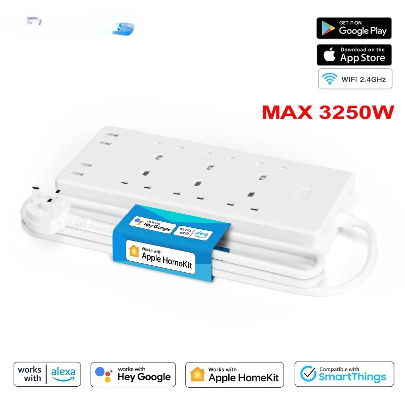 

Meross HomeKit умный стабилизатор напряжения WiFi удлинитель штепсельная вилка британского стандарта с 6 разъемами 4 USB несколько розеток поддержка Alexa Google