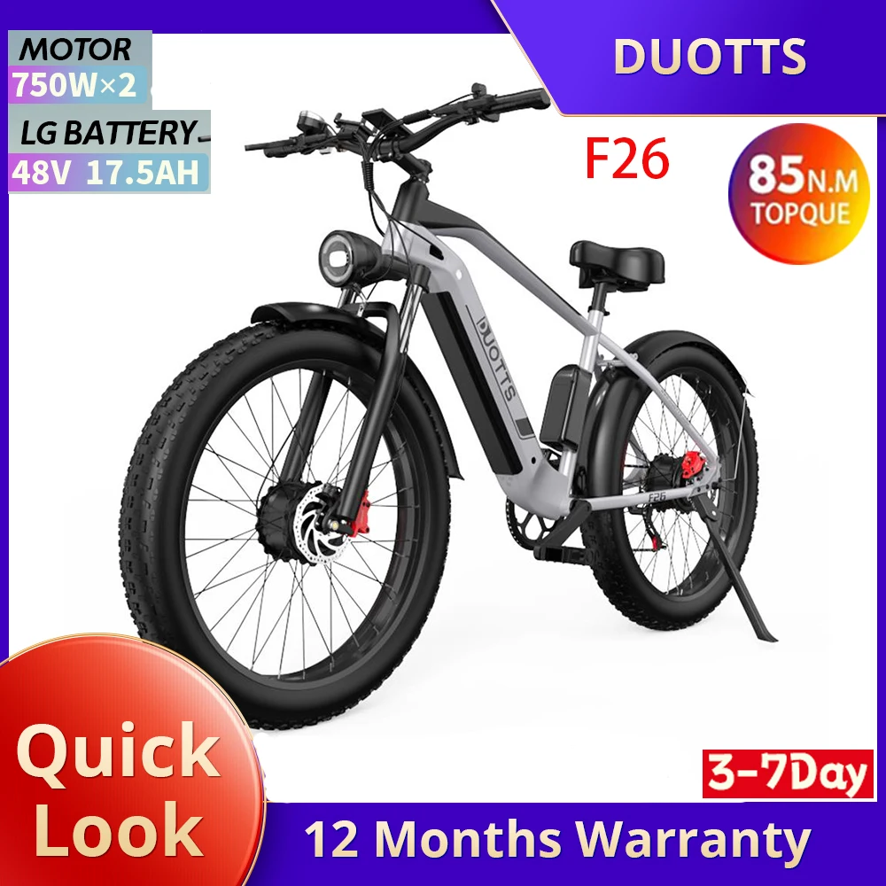 26 Pollici Duotts F26 Mountain Bike Elettrica 750W * 2 Dual Motors 48V 17.5Ah Lg Batteria 26*4.0 Pollici Pneumatici Grassi 55 Km/H Velocità Massima 10