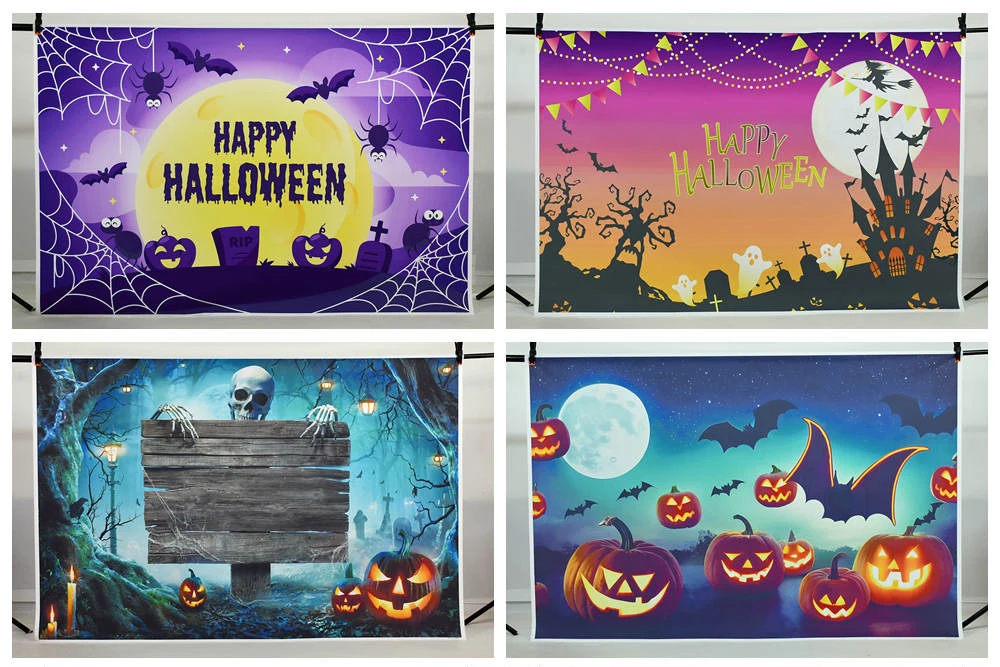 Description Picture 2 of itemMOON.QG Halloween Photography Backdrop Children Party Photocall Pumpkins Lantern Ghost Photobooth Backgrounds Photo Studio Props