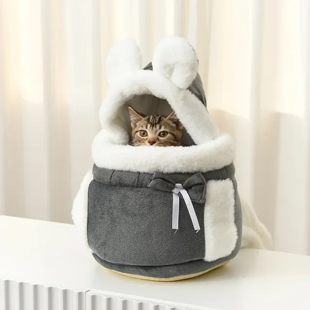 Pet Carrier Bag Small Cat Dogs Backpack Winter Warm Soft Plush Carring Pets Cage Walking Outdoor Travel Kitten Hanging Chest Bag 4