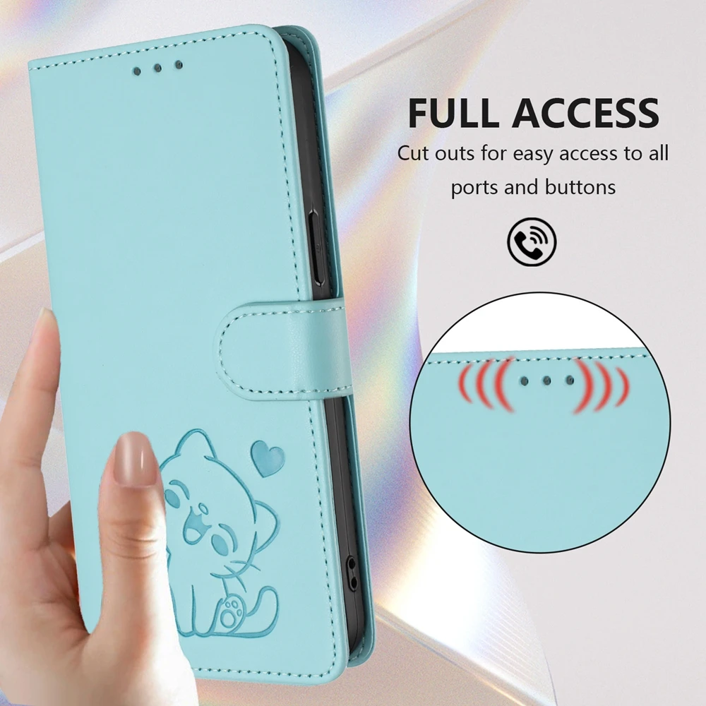 Leather Flip Phone Case with 3D Cute Cat Design