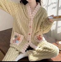 Thickened Warm Flannel Women Sleepwear Loungewear Cardigan Suit Winter Sweet Kawaii Soft Fairy Wind Ladies Pajamas Homewear - Image 3