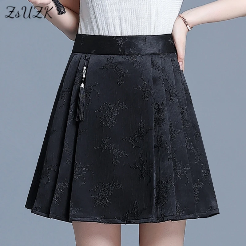Летняя пикантная жаккардовая короткая юбка ZUZK, мини-юбка с высокой талией, винтажная Милая юбка, модные плиссированные юбки