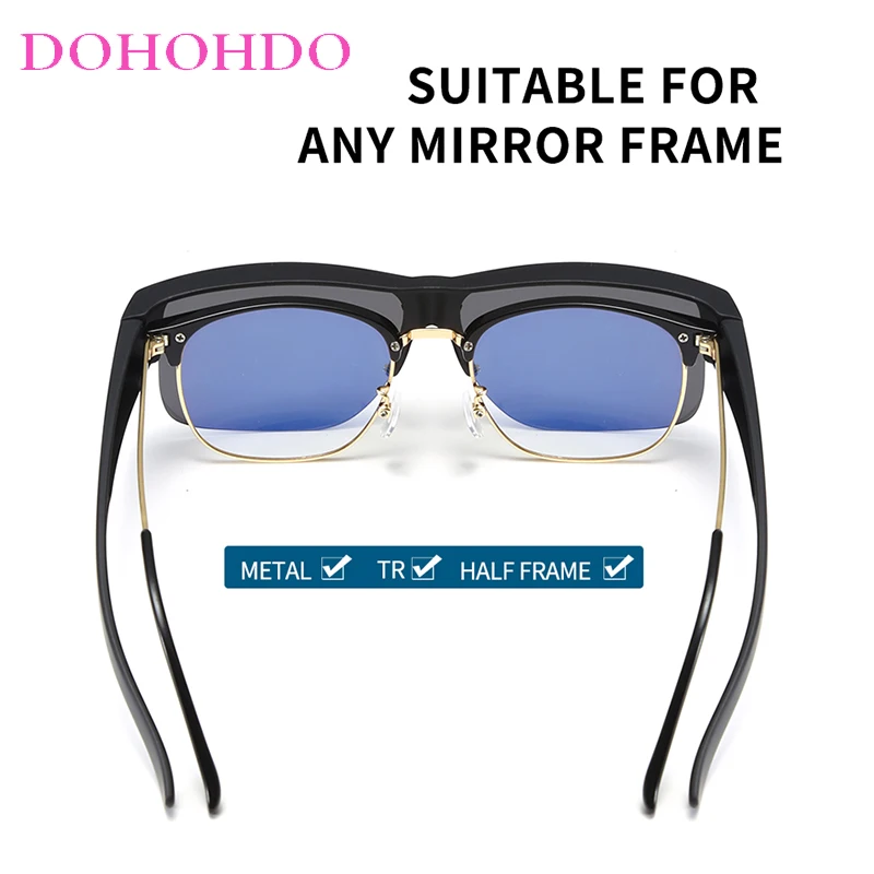 Vintage Half-Frame Polarized Sunglasses with Photochromic Black Lenses