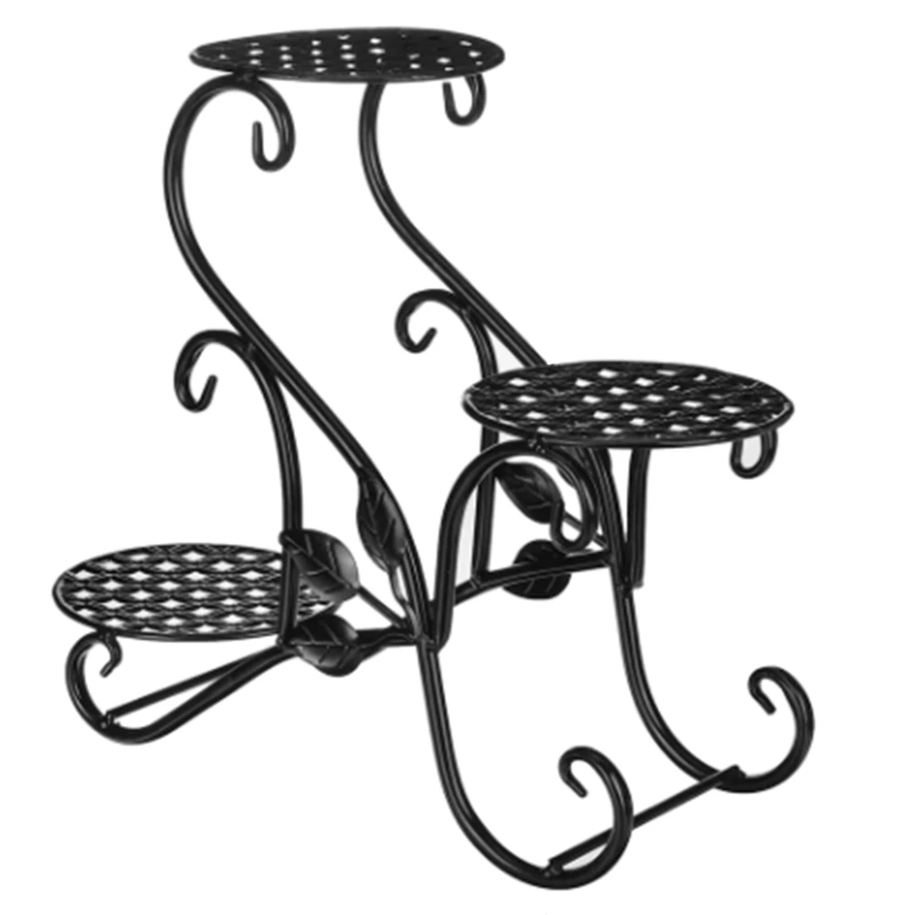 

Iron Flower Shelf Rack Home Floor-Style Living Room Flower Pot Shelf 3Layers Indoor Outdoor Garden Flower Stand(Black)