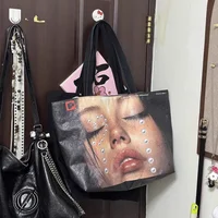 Nouveau sac fourre-tout créatif pour femmes tendance visage impression grande capacité sac à bandoulière étanche fille chaude sac à main grand sac à provisions 6