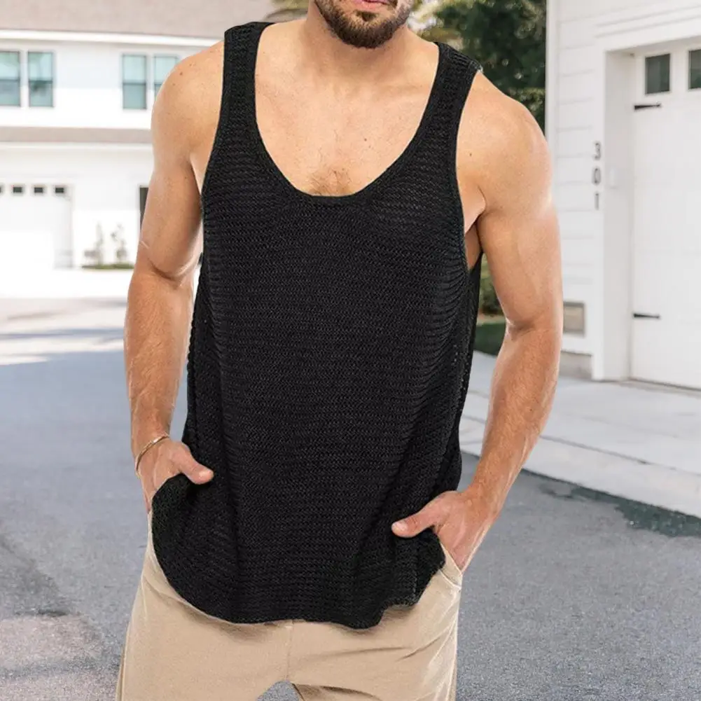 Men Sweater Vest Men's Sleeveless Knitted O-neck Top Loose Fit Solid Color Vest for Summer Streetwear Knitted Men Vest