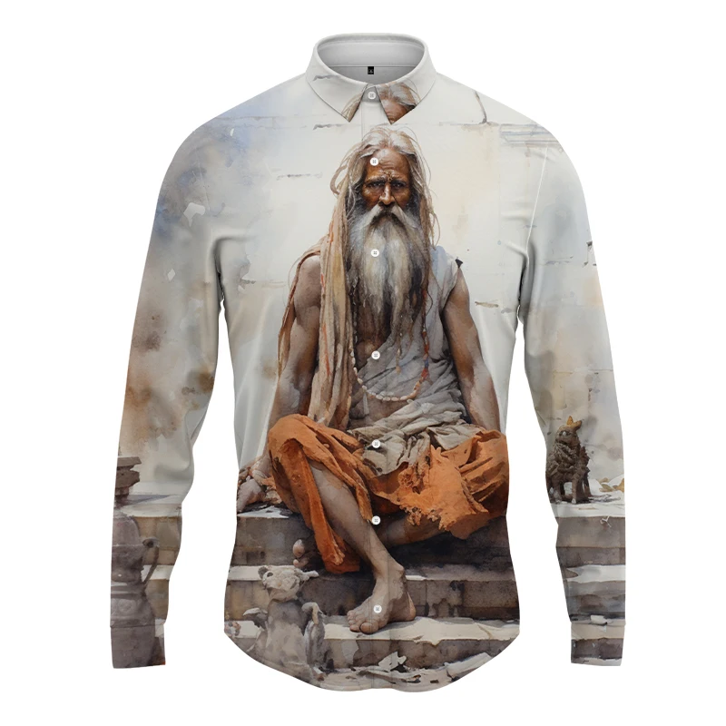 

2023 New Loose Casual Men's Long Sleeve Shirt Simple and Comfortable 3D Printing Shirt Office Party Long Sleeve Shirt