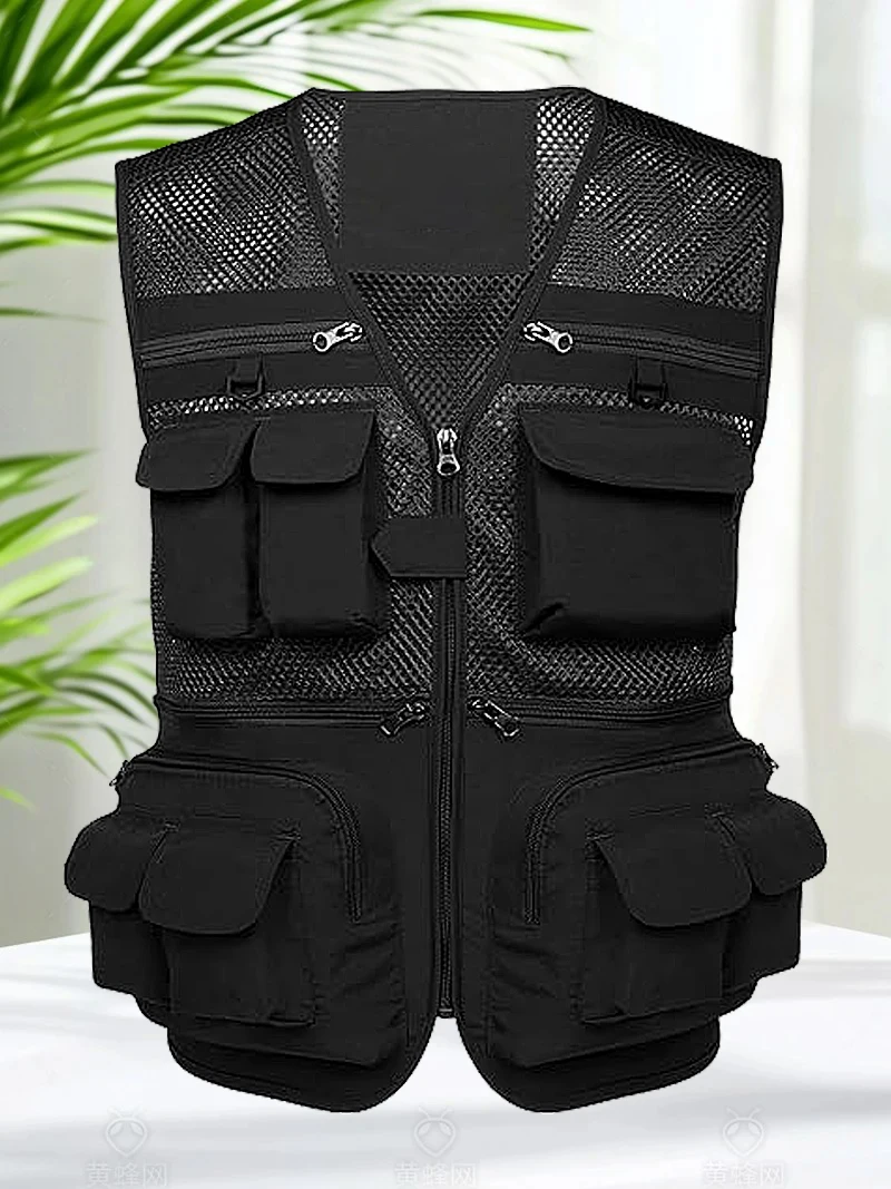 Men's Outdoor Vest Summer Work Safari Fishing Travel Photo Vest with Pockets Slim Fit Tactical Sleeveless Jacket Men Mesh