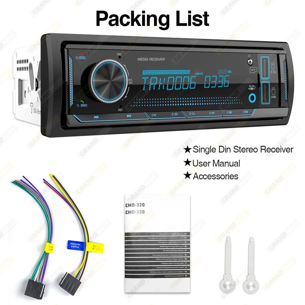 Grandnavi 1 Din 자동차 라디오 오디오 스테레오 FM Aux 입력 수신기 SD TF USB 12V 대시 MP3 블루투스 멀티미디어 자동 라디오 플레이어