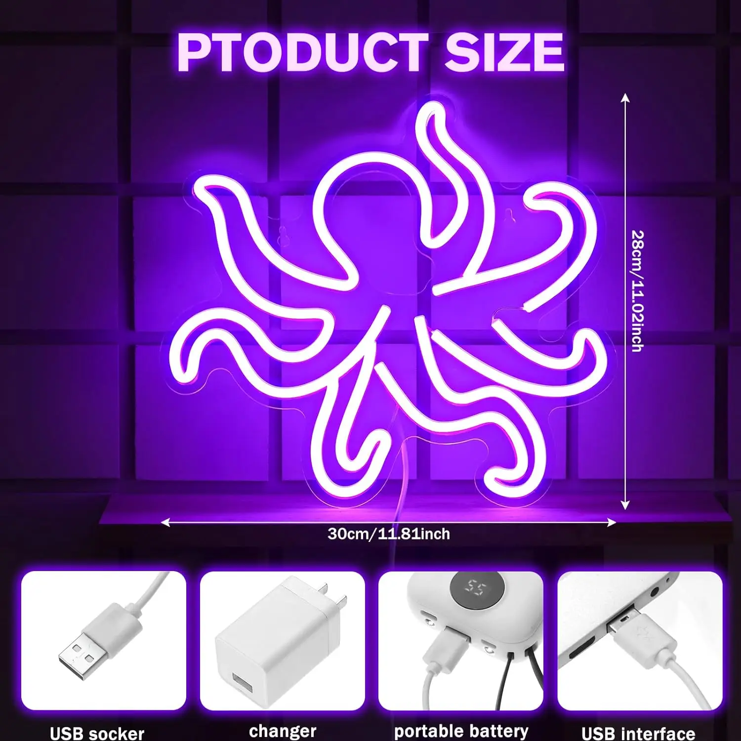 Octopus Neon Ocean Showroom LED Neon USB Powered Acrylic Wall Decoration Kids Bedroom Boys Room Playroom