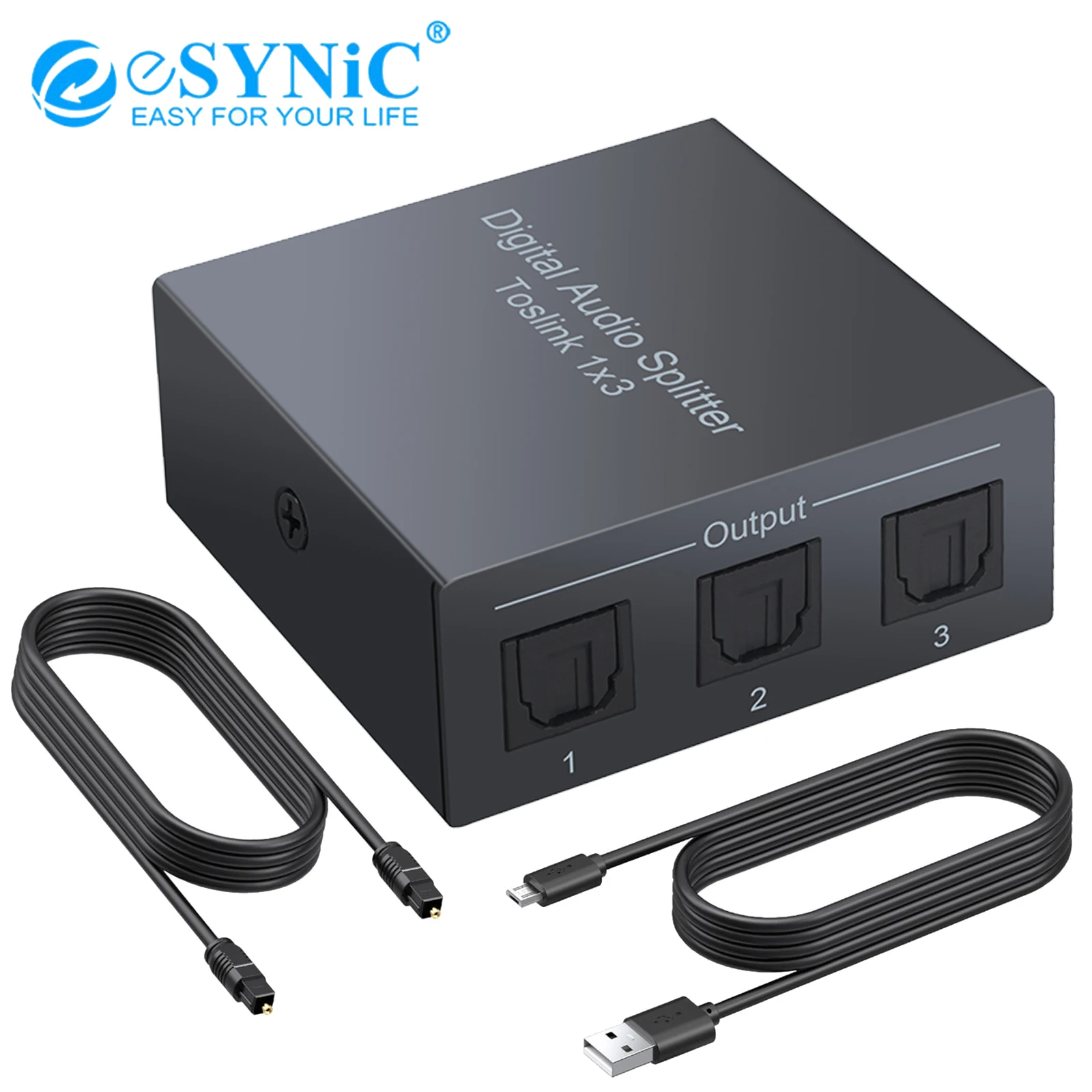 eSYNiC Optical Audio Splitter 1x3 SPDIF Toslink Optical Splitter 1 IN 3