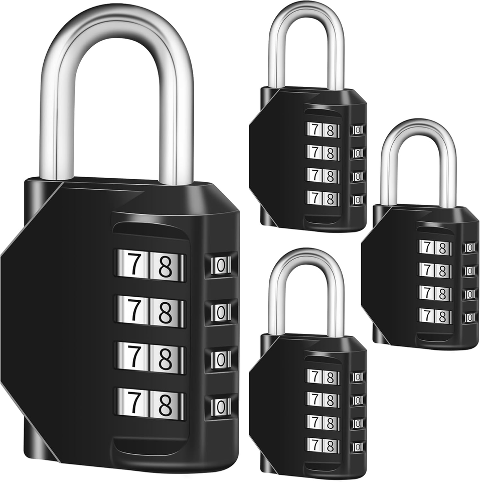 4 Digit Lock Code Resettable Locker Lock, Heavy Duty Waterproof Indoor and Outdoor Use for School Luggage Gym Cabinet Gate Fence