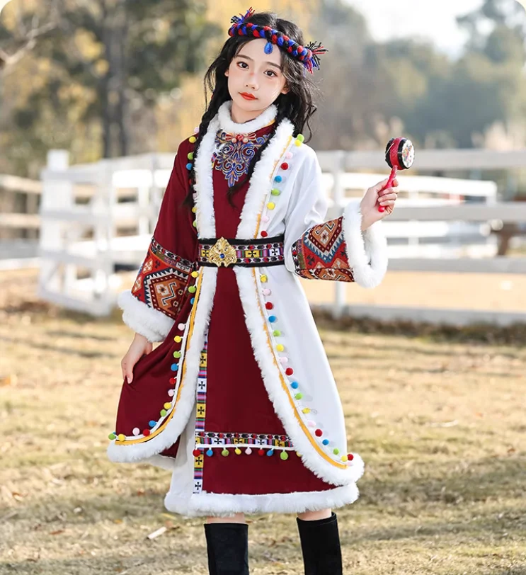 

Chinese folk dance costumes, ethnic minority children's walk shows, Tibetan women's clothing dresses