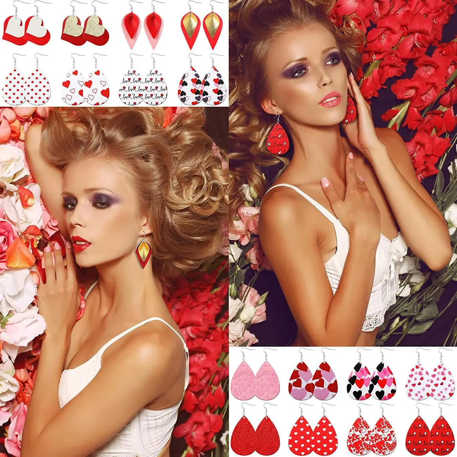 

2024 Valentine's Day Party Love Heart Water Drop Leather Earrings Princess Wedding Party Decor Happy Birthday Decor Adults Girl