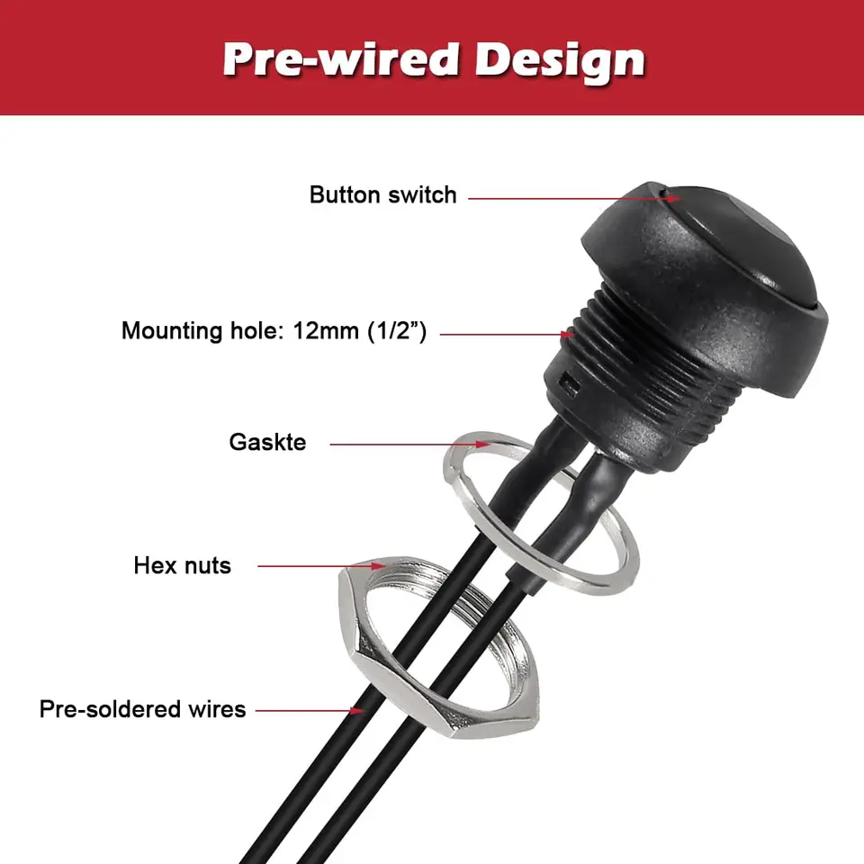5x 12mm Waterproof Mini Round Momentary Push Button Switches – For Car, Boat, Dash