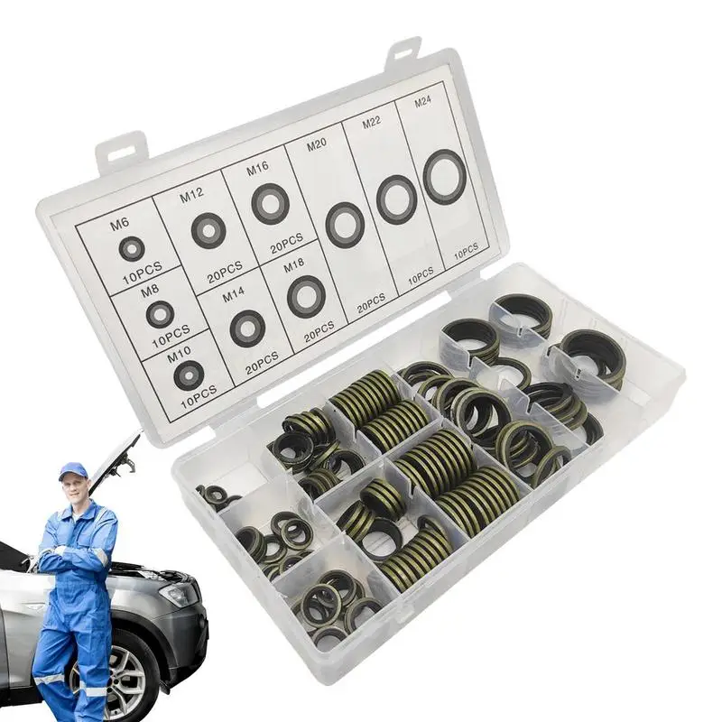 

Герметизирующие шайбы, 150 шт., износостойкая скрепленная масляная шайба, скрепленная уплотнительная шайба, автомобильное самоцентрирующееся уплотнение