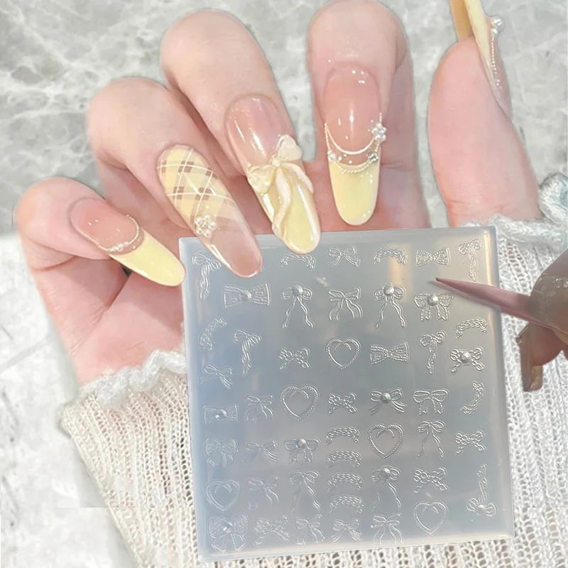 1Pc Lace Bowknot Nail Silicone Relief Mold 3D Nails Embossed Stencils Mold 9.5cm French Bow Pattern Template Epoxy Resin Mold&*& 4