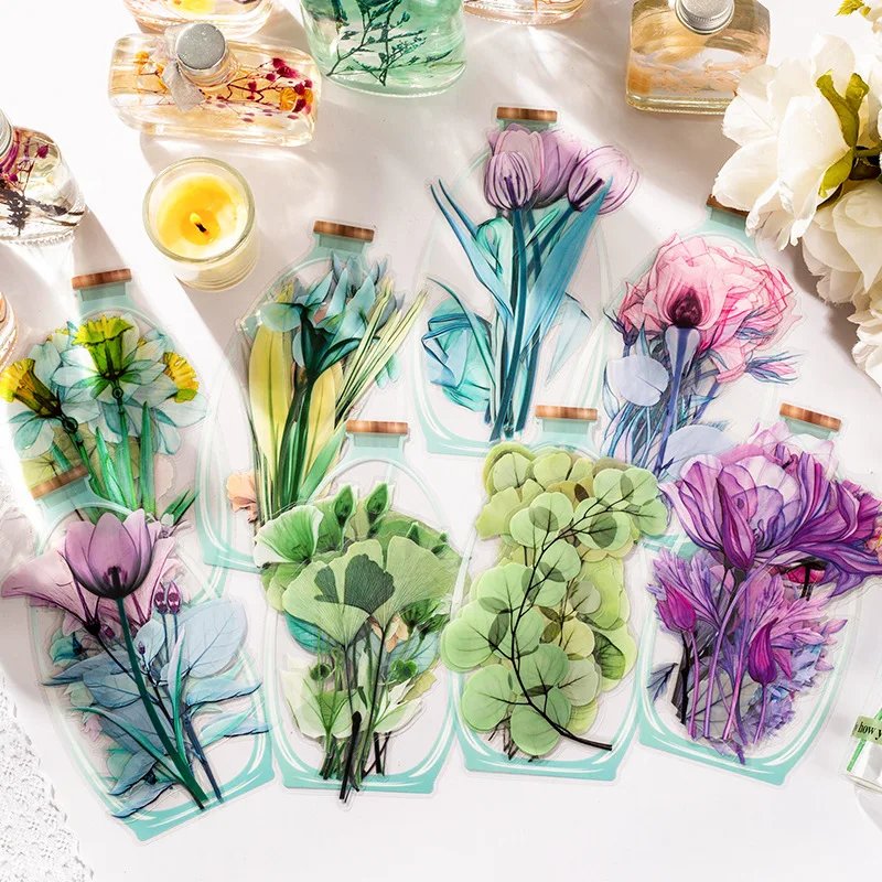 

10pcs/Set Crystal Flower Series Decorative Stickers Pack Watercolor Plants Scrapbooking Label Diary Phone Journal Planner