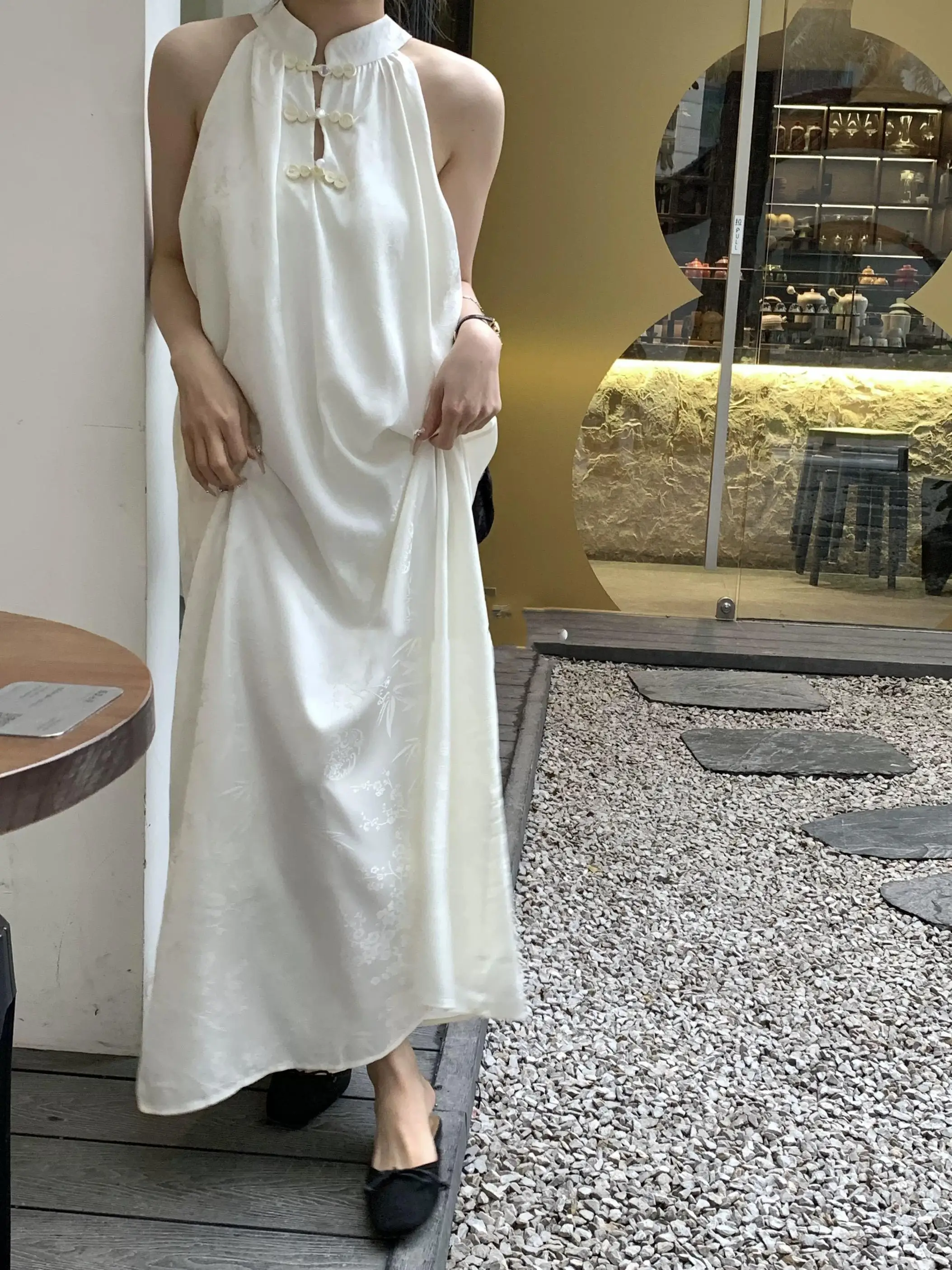 

Summer Fashion Retro Sexy Dress Women's Printed Pearl Button Pullover 2024 Elegant Chinese Style Long Skirts Evening Dress