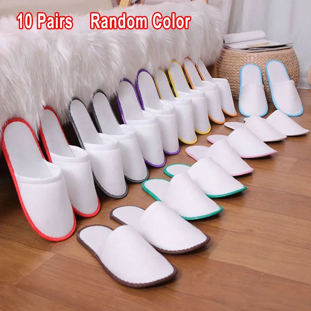 10 Pairs Spa Hotel Guest Soft Slippers Closed Toe Disposable Travel Slipper Quality Velvet Travel Disposable Cotton Home
