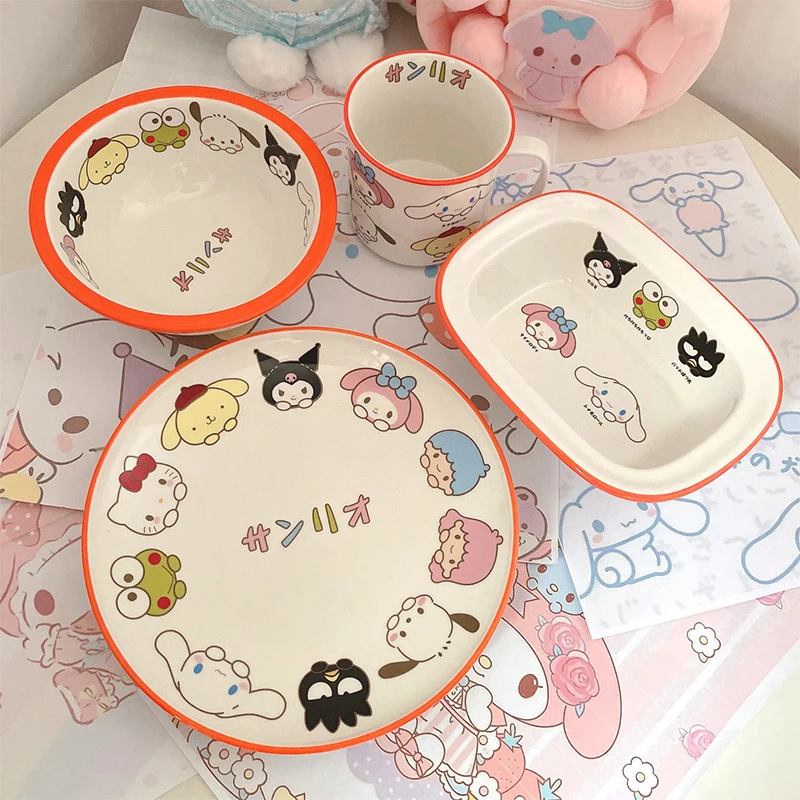 

Sanrio Anime Bowl Plate Kuromi My Melody Cartoon Sweet Cute Cinnamoroll Tableware Dormitory Girl Heart Home Water Cup Kid Gifts