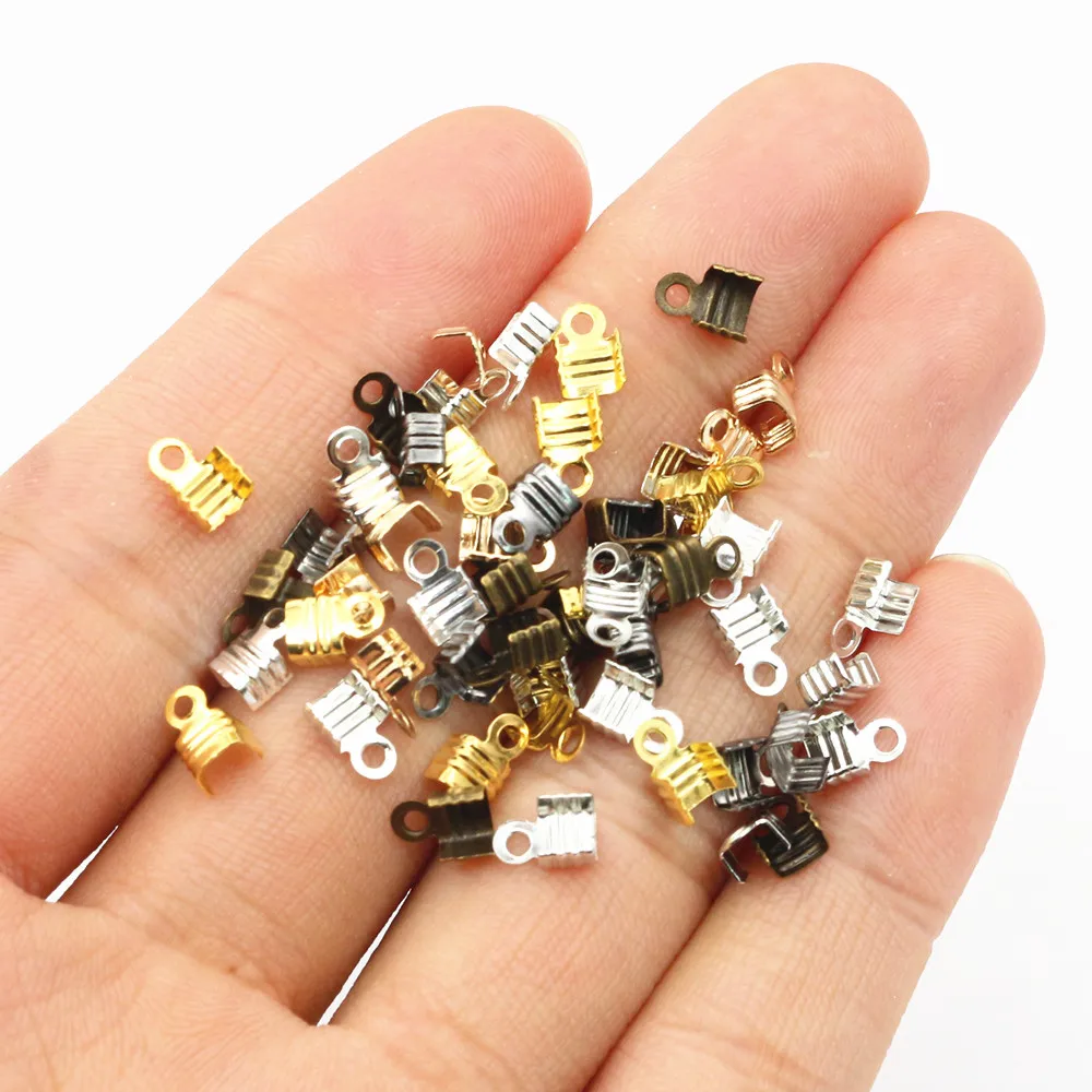 200 Stück Passt 3/4/5mm Schnur Schnüre Enden Tipps Band Leder Seil Falten Crimp Bead Steck verbinder für DIY Schmuck Herstellung Zubehör