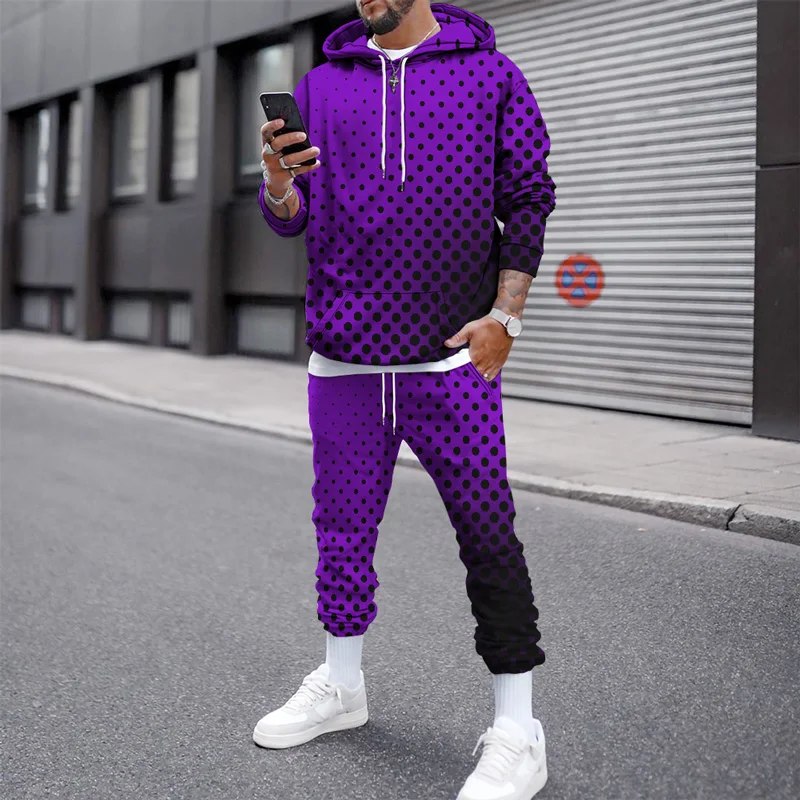 3D Printed Multicolor Hoodie Men Tracksuit Two Piece Sets Male/Female Hooded Sweatshirt Pants Autumn Winter Men's Clothing Suit