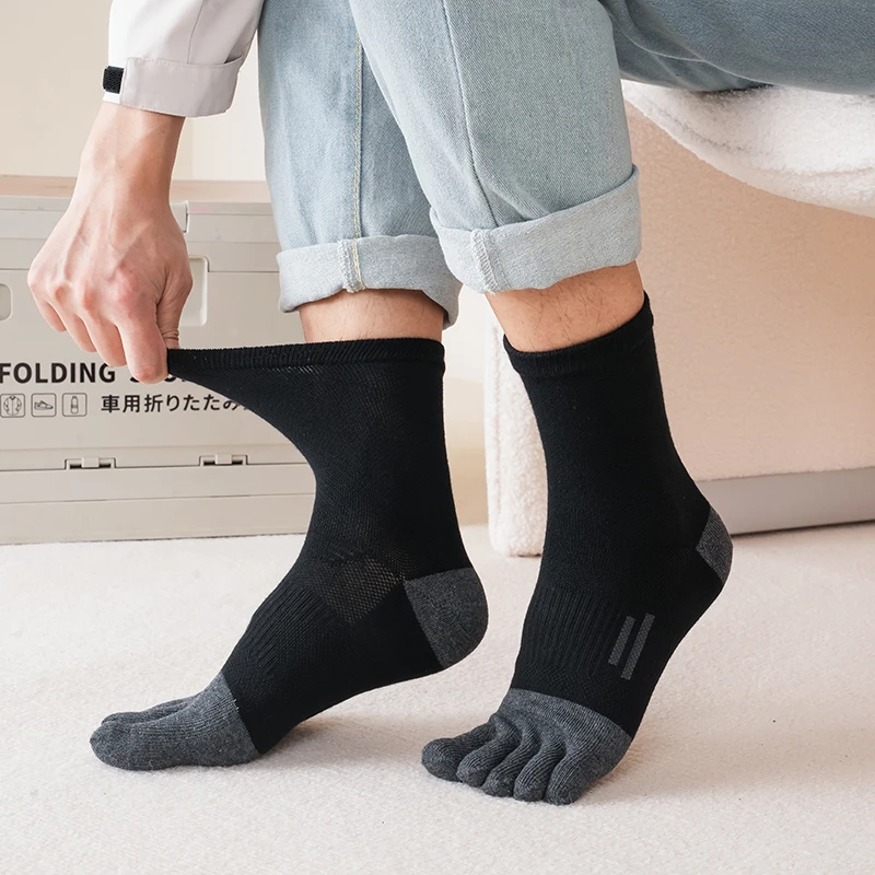 1 Paar kurze Zehensocken für Sport und Herren, Kompressions-Baumwolle, schweißabsorbierend, jung, lässig, antibakteriell, atmungsaktiv, Fünf-Finger-Socken – Detail 13