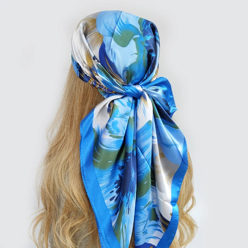 Silk Square Scarf Women Satin Shawl Wrap Hijab Female Hair Band Wrist Luxury Headkerchief 90*90cm Echarpe Bandana silk scarf women scarves