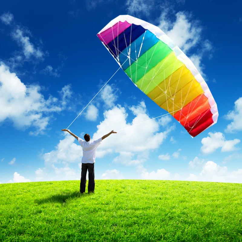 

free shipping rainbow dual line stunt power kite large Parafoil kites for adults flying