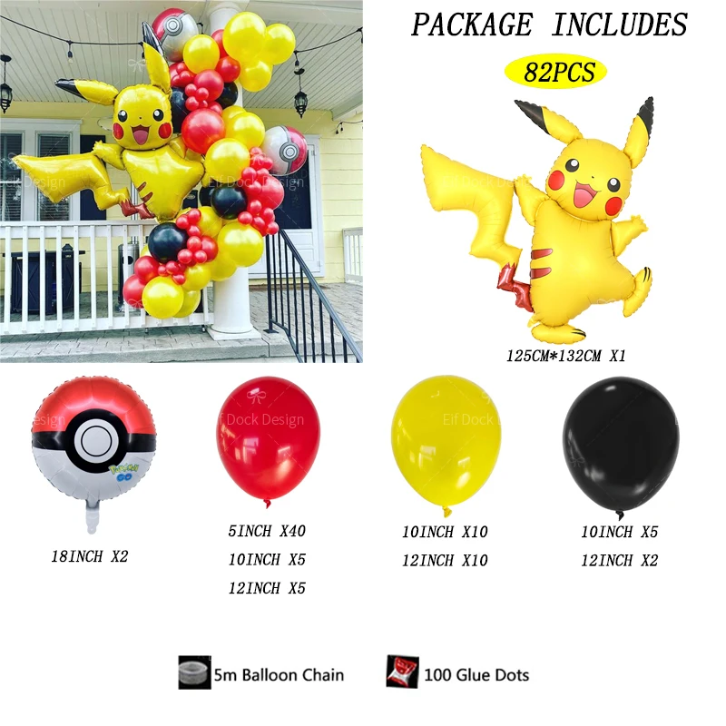 thumbnail image 1 of 1 juego de globos de aluminio con temática de Pikachu grande de dibujos animados de Pokémon, juego de decoración para fiestas de cumpleaños y baby shower para niños, 1 of 4