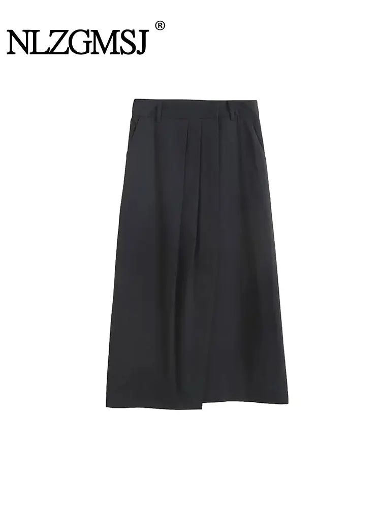

Nlzgmsj TRAF 2023 Autumn New Women Retro Style Slim A-line Half Skirt High Waist A-line Streets Asymmetric skirt bottom Skirts