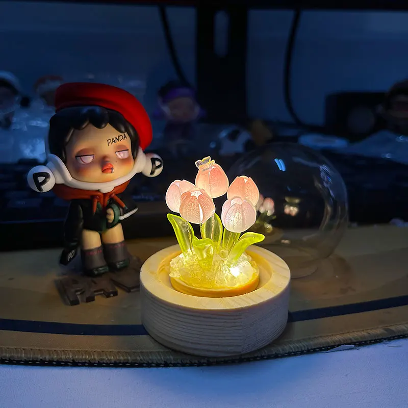 Mini tulipán noc lehký ruční DIY materiál roztomilá atmosféra lampa domácí dekorace narozeniny dar pro holčičky čeleď kamarad vánoce