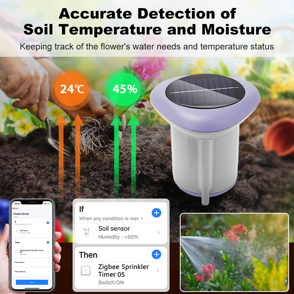Tuya Smart Zigbee Soil Sensor Temperature and Humidity Soil Soisture Sensor Soil Tester With Solar Panel Charge For Plant Garden