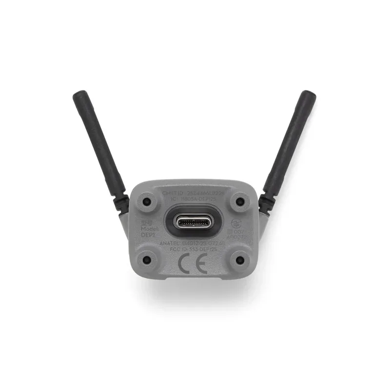 Détail des ports du module de transmission d'image numérique DJI Neo 2, accessoire original pour drone, étiquette visible.